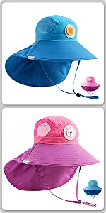 OZ SMART Kids Sun Hat, UPF 50 +, UV Protection Neck Flap Chin-Strap Adjustable Boy/Girl