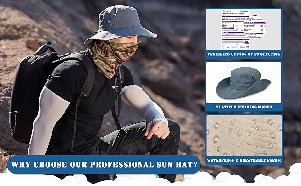 Wide Brim Bucket Hats Certified UPF 50+ UV Protection for Fishing, Gardening, Hiking, Camping