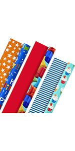 Bright red and blue wrapping paper for boys, kids, grandchildren, men, brothers, husbands & uncles