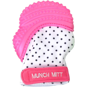 pink munch mitt with dots