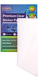 Clear Glossy Printable Vinyl Sticker Paper A4-25 Premium Transparent Self Adhesive - Waterproof