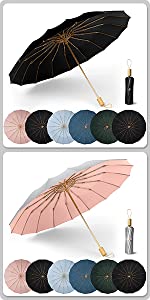 Sun Rain Umbrella, UPF 50 UV Protection Windproof Folding Travel Golf Umbrella