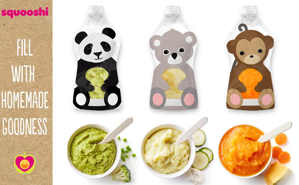 Squooshi Reusable and Refillable Baby Food Storage Pouches and Freezer Packs