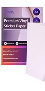 Printable Vinyl Sticker Paper - Matte White A4-50 Premium Self Adhesive Sheets - Waterproof