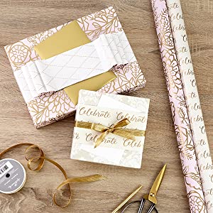 Elegant rose and gold wrapping paper for bridal showers, weddings, Mother's Day and birthdays
