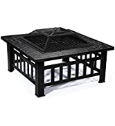 Maxkon 32" Fire Pit 4-in-1 Patio Camping Heater Fireplace Brazier w/Grill Shelf (JS-32inch-Octagon)