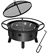 Maxkon 30 Inch 2 in 1 Fire Pit BBQ Grill Fireplace Smoker Brazier Outdoor Patio Heater Camping Po...