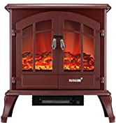 22-inch Portable Freestanding Electric Fireplace Stove Heater Thermostat,1800W or 900W,2 Heat Set...