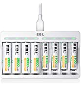 EBL 8 Slots AA AAA Battery Charger and 4 AA and 4 AAA Rechargeable Batteries - 5V 2A Fast Chargin...