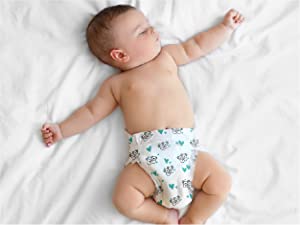 cute baby with hugs & bubs nappy lying down