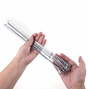 barbecue skewer skewers sticks stainless steel wooden handle bbq skewers for grilling flat skewers