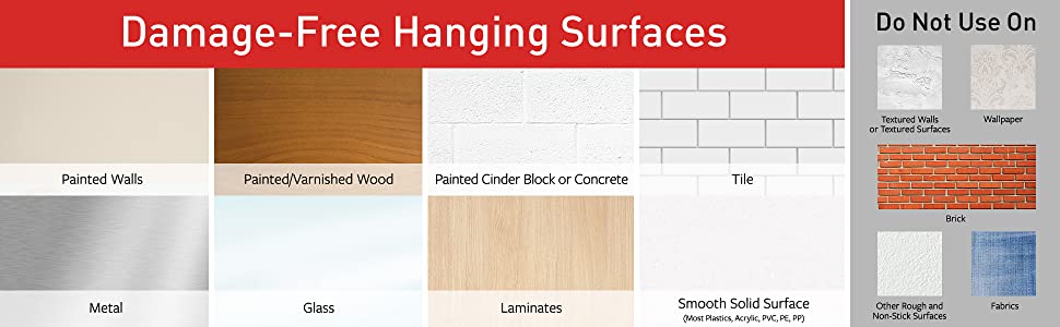 approved surfaces: painted walls, wood, cinder block; tile; metal; glass; laminate; smooth surface