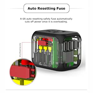 NEWAVE 2 Port USB 4A Smart Universal International Travel Adapter Auto Resetting Safety Fuse