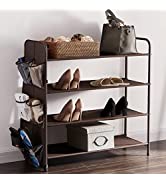 NBEST Shoe Rack Storage Organizer 4 Tier Metal Shoe Shelf Compact Shoe Organizer with Side Bag fo...
