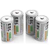 EBL 4 Pack D Size 10,000mah High Capacity High Rate D Cell NiMH Rechargeable Batteries, Storage C...