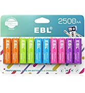 EBL Rechargeable AA Batteries 2500mAh 1.2V Pre-Charged Ni-MH Double AA Battery Color 1200 Cycles ...