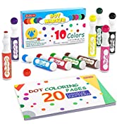 Washable Dot Markers, 10 Colors Bingo Daubers with Dot Coloring Book and 70 Patterns Coloring PDF...
