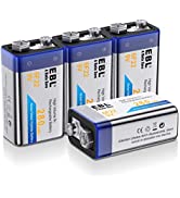 EBL 9V Rechargeable Batteries NiMH 280mAh 9V Battery for Smoke Alarm Detector, 4-Packs