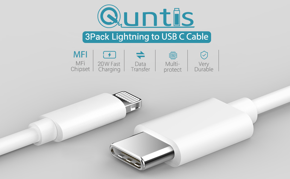 Quntis 3Pack 2m USB C to Lightning cable for fast charging