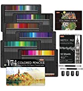 174 Colors Professional Colored Pencils, Shuttle Art Soft Core Coloring Pencils Set with 1 Colori...