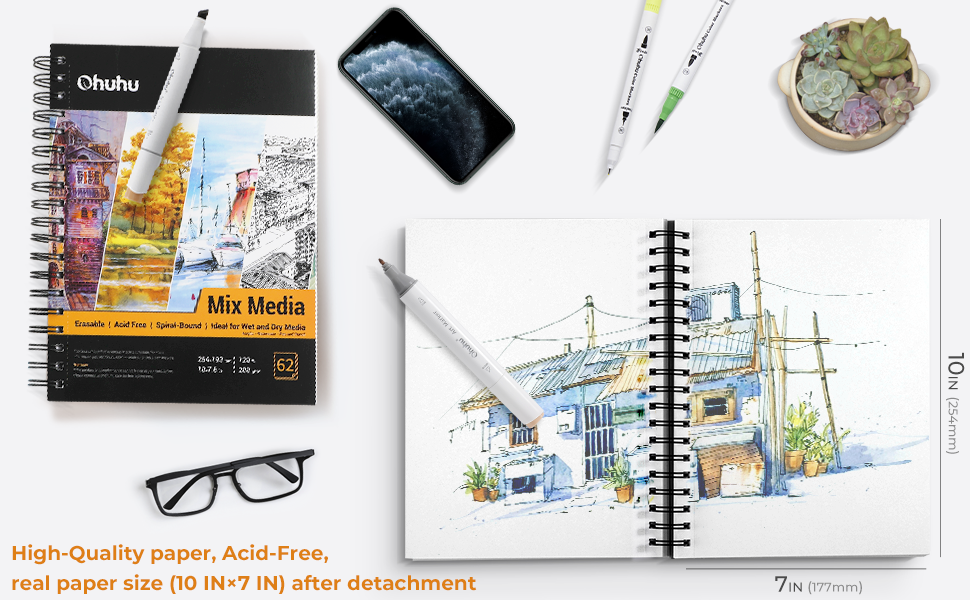 Mix Media Pad Art Sketchbook 200 GSM Heavyweight Paper Spiral Bound Pad Acrylic Watercolor Painting