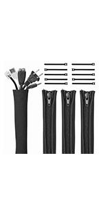 (4 Pcs) 19-20&amp;#34; Cable Management Sleeve with Zipper &amp;amp; 10 Fastening Cable Ties