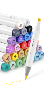 24 Basic Colors Alcohol Brush Markers