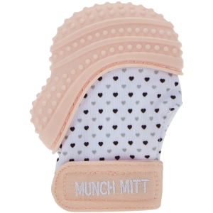 light pink munch mitt with hearts