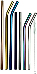 metal drinking straw smoothie size 1.02cm gold copper blue black blended purple silver carry bag