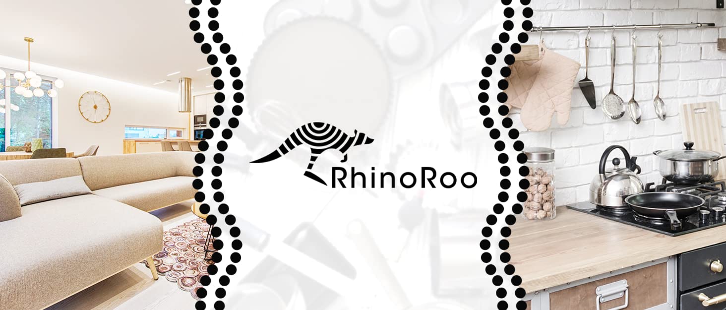 RhinoRoo Logo with kitchen and living room