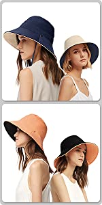 Reversible Sun Hat for Women, Bucket Summer Hats Certified UPF 50 UV Protection