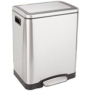 AmazonBasics Rectangle Soft-Close Trash Can with Double Inner Buckets