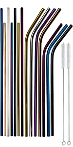 Stainless steel regular size straws in 8.5" & 10.5" and 7 colors. Reusable, carry bag included.
