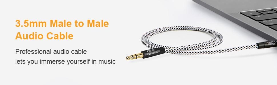 3FT Aux Cable,CableCreation 3.5mm Cotton Braided Male to Male Aux Cable