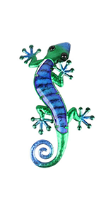 Liffy Metal Gecko Outdoor Wall Art Glass Lizard Decor Blue Garden Decorations for Patio or Door