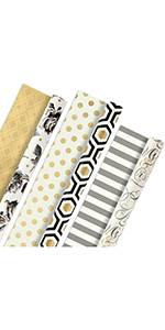 Black and gold wrapping paper for brides, grooms, husbands, wives, graduates, retirees and more