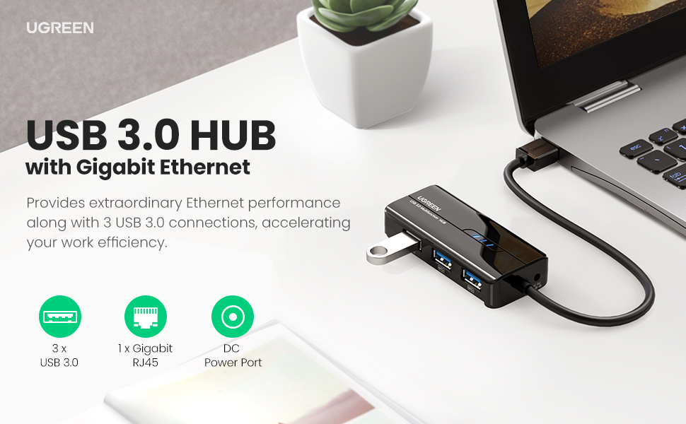 USB 3.0 Hub Ethernet Adapter 