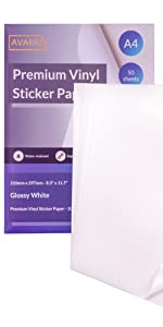 Printable Vinyl Sticker Paper - Glossy White A4-50 Premium Self Adhesive Sheets - Waterproof