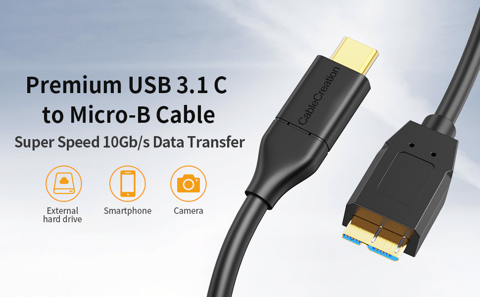 CableCreation Short USB 3.1 Micro B to USB C Hard Drive Cable 1FT USB C to Micro B Cable 10Gbps
