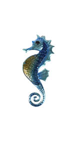 Liffy Metal Seahorse Wall Decor Bathroom Ocean Glass Art Outdoor Hanging Beach Theme Decoration Blue