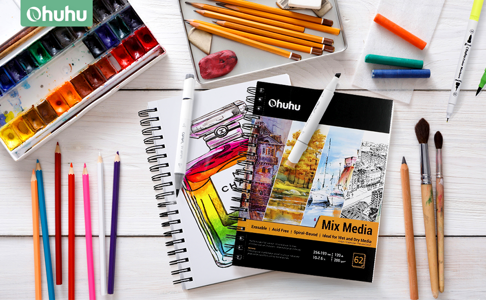 Mix Media Pad Art Sketchbook 200 GSM Heavyweight Paper Spiral Bound Pad Acrylic Watercolor Painting