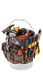 bucket tool organizer;bucket organizer;organizer;tool storage;pockets;bucket;camouflage,camo