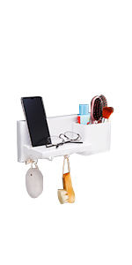 Adhesive Shower Caddy with Cell Phone Stand Holder White Floating Wall Shelf Organizer for Bathroom 