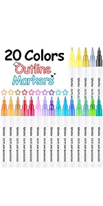 20 Colors Self-outline Metallic Markers