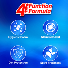 4 function formula, hygienic foam, stain removal, dirt protection, freshness