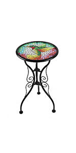 Liffy Outdoor Mosaic Side Table Hummingbird Bench Small Patio Round Printed Glass Table for Garden