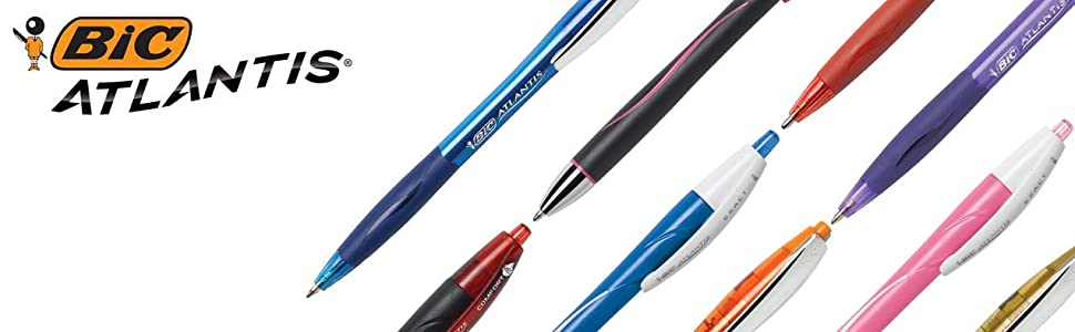 BIC Atlantis retractable Ballpoint Pen in Assorted colours for school and office use