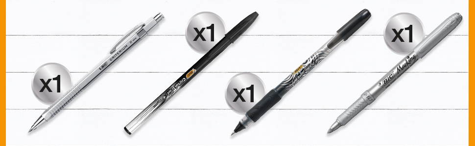 BIC Silver Set Pens Markers Mechanical Pencil Gel Pen 4 Colour