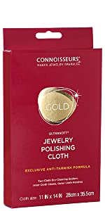 Connoisseurs, jewelry cleaner, gold polishing cloth, polish cloth, cleans gold, cleans silver, jewel