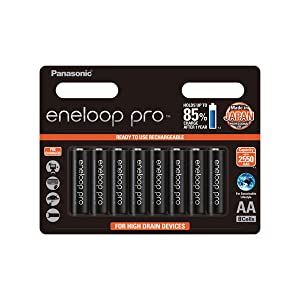 High-capacity (2550mAh) Rechargeable eneloop AA Batteries